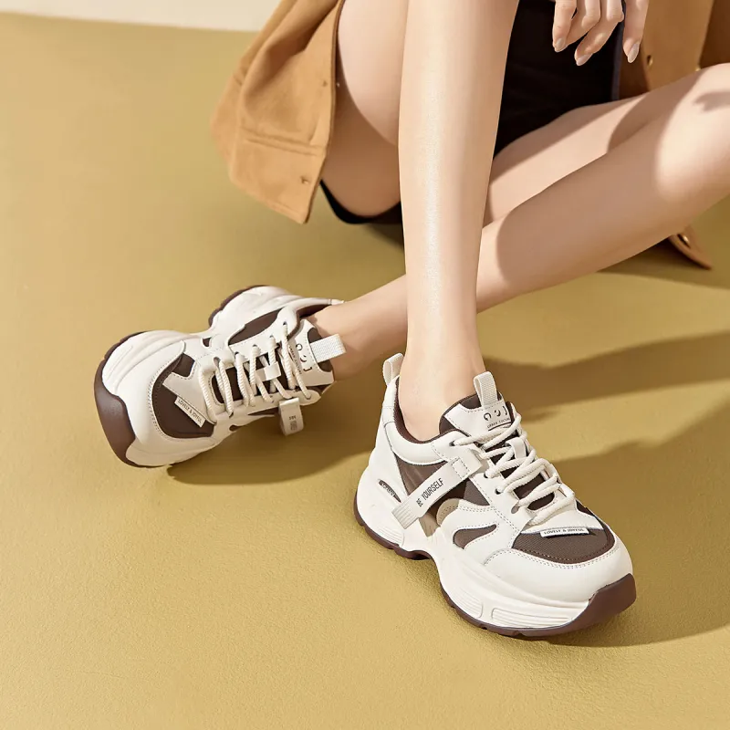 JOSINY Chunky Sneakers Women's Low Top Brown, Beige, Black-15