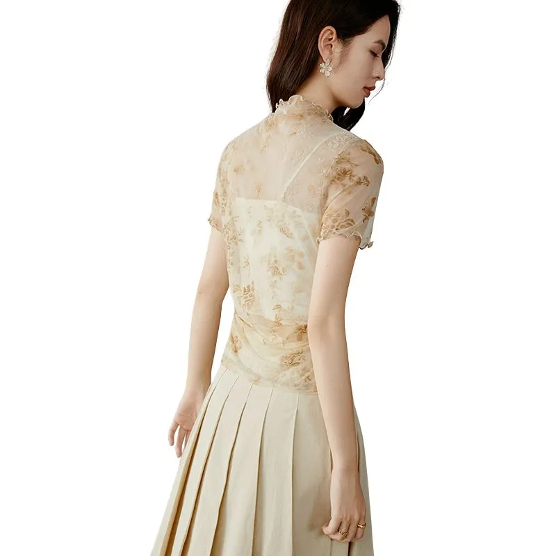 Late White T Shirt Women's Apricot Yellow-2
