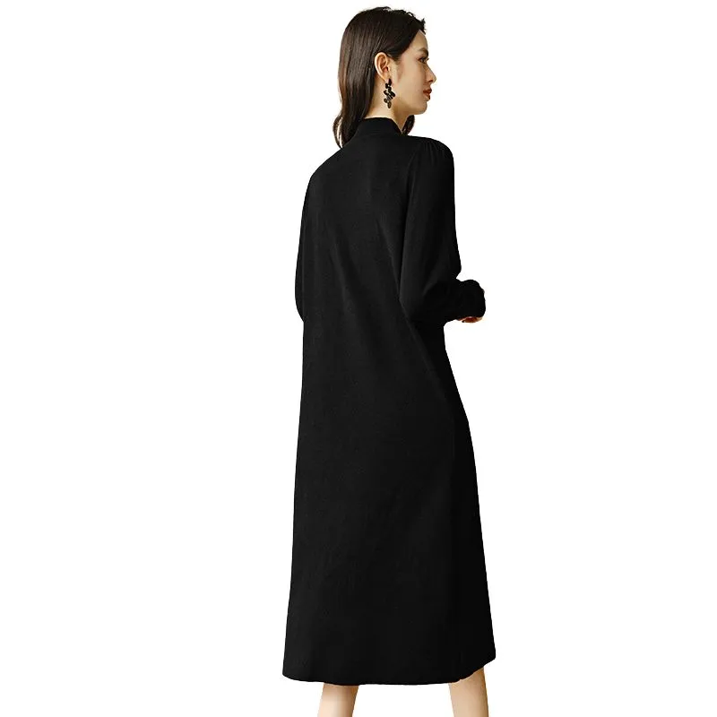 Late White Long Sleeved Dress Women's Black-1