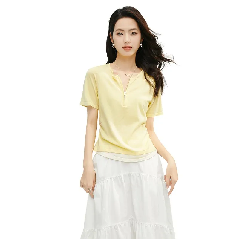 Late White T Shirts Women's Yellow Cream-2