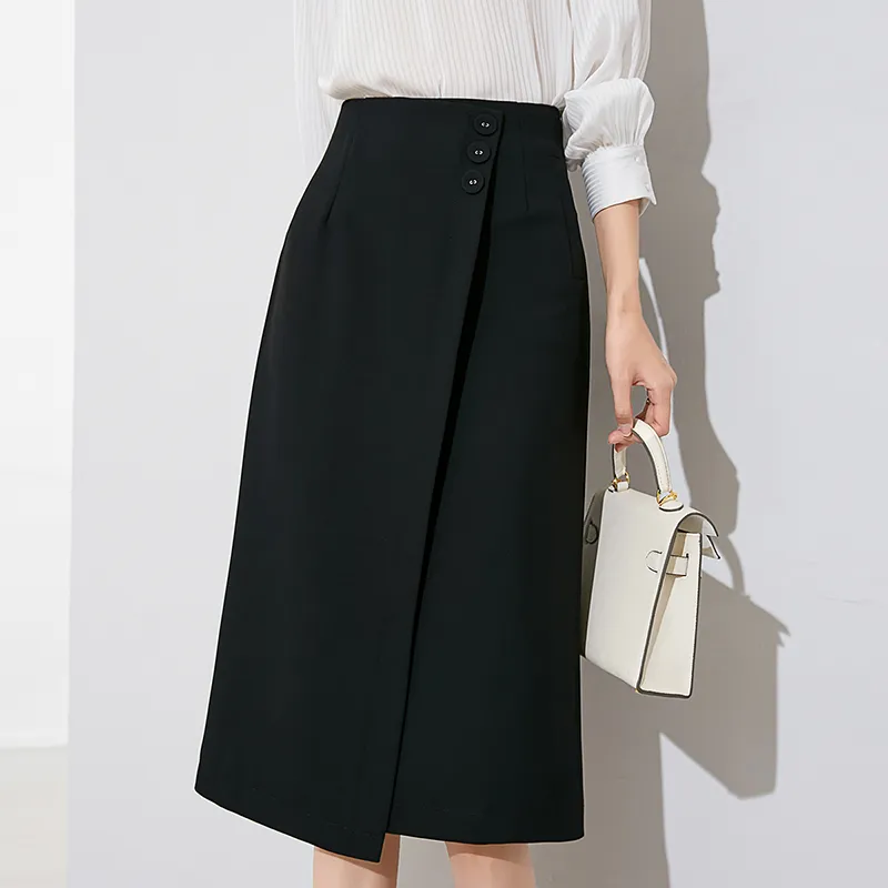 Late White Casual Long Skirts Women's Black-4