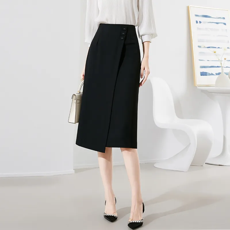Late White Casual Long Skirts Women's Black-6