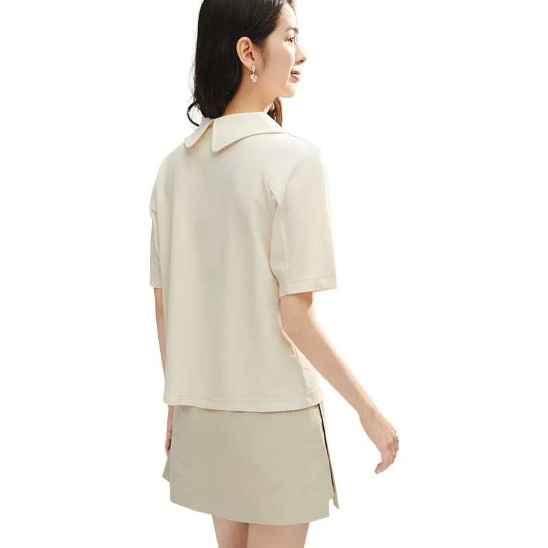 Late White T Shirts Women's Beige Apricot-3