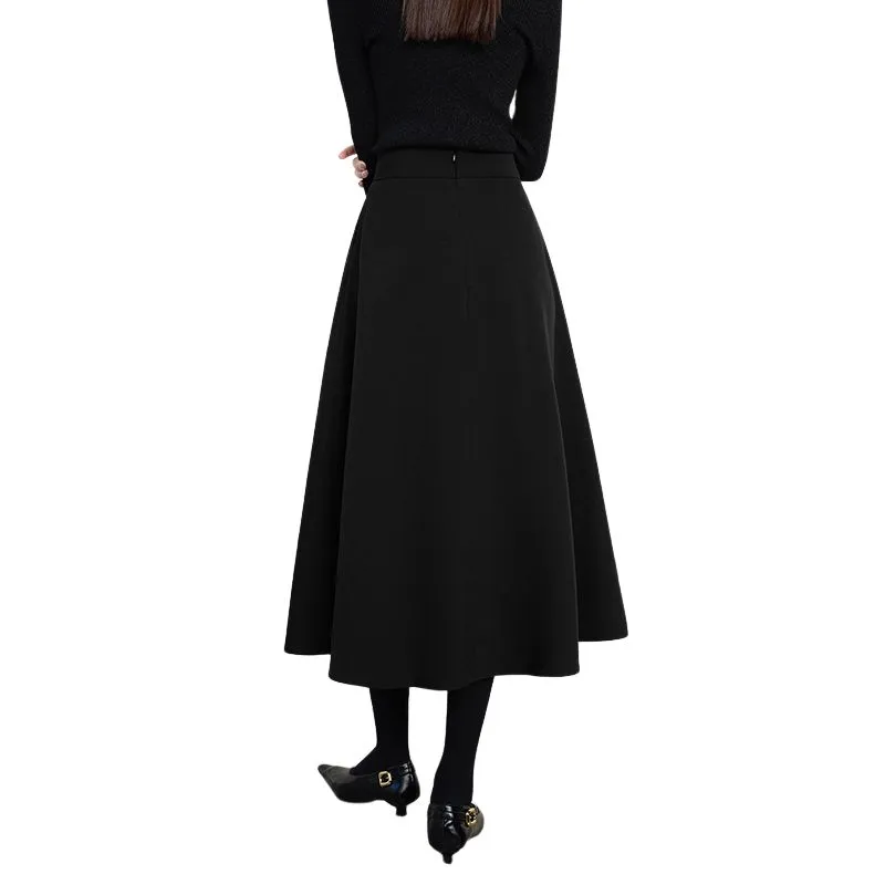 Late White Casual Long Skirts Women's Black-3