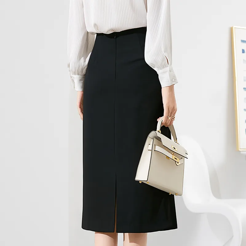 Late White Casual Long Skirts Women's Black-5