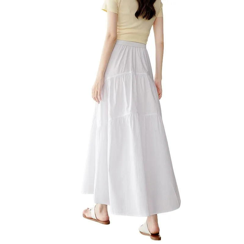 Late White Casual Long Skirt Women's White-3