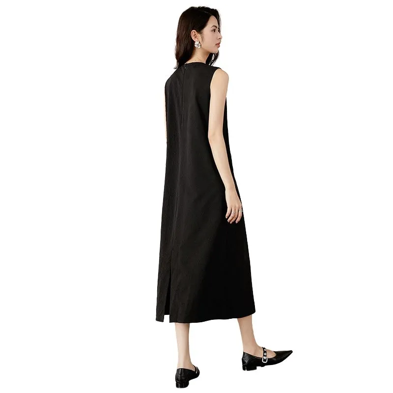 Late White Sleeveless Dress Women's Black-3