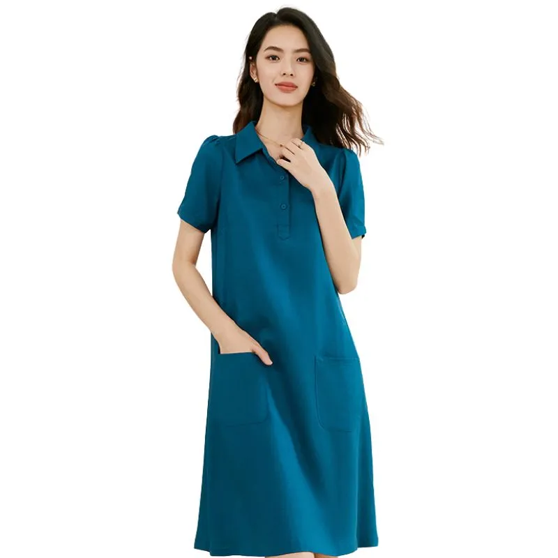 Late White Short Sleeved Dress Women's Peacock Blue-2