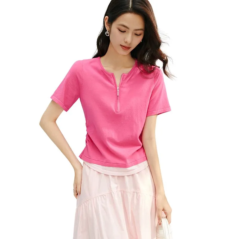 Late White T Shirts Women's Rose Red-3