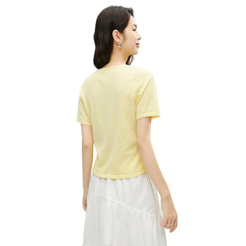 Late White T Shirts Women's Yellow Cream-3