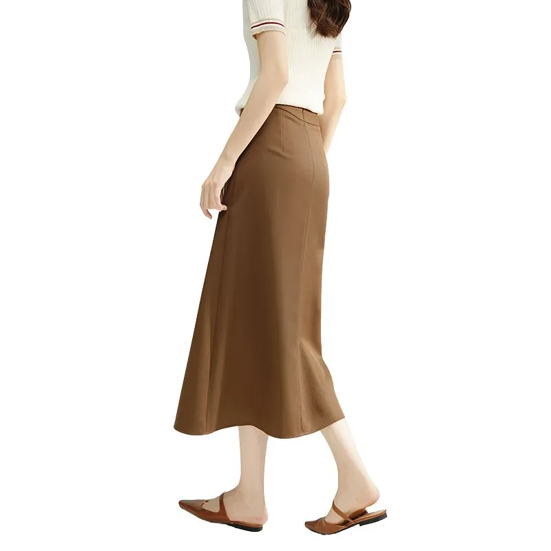 Late White Casual Long Skirt Women's Dark Coffee-3