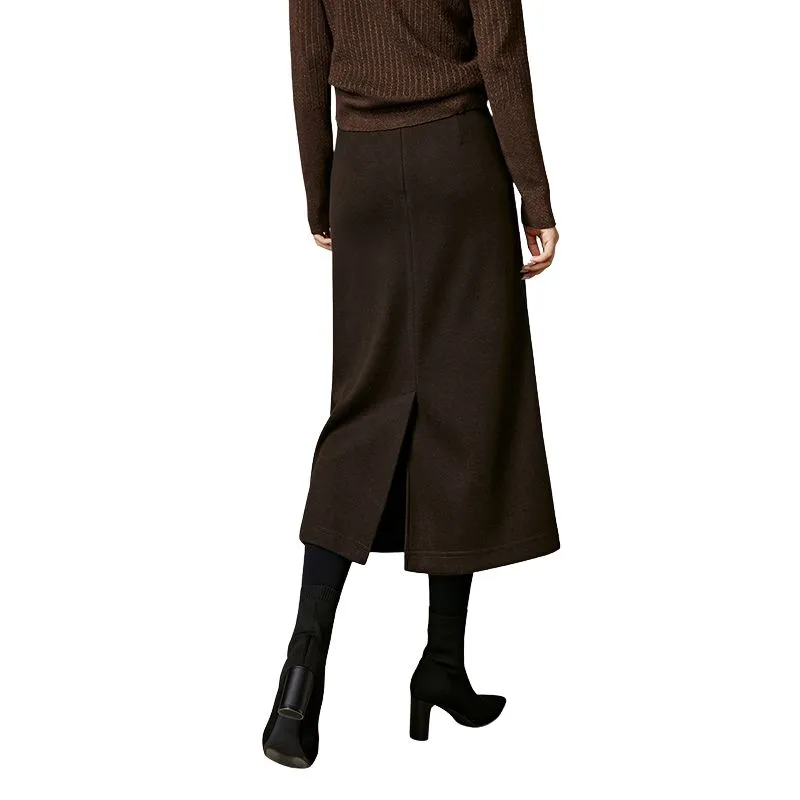 Late White Casual Long Skirt Women's Dark Brown-1