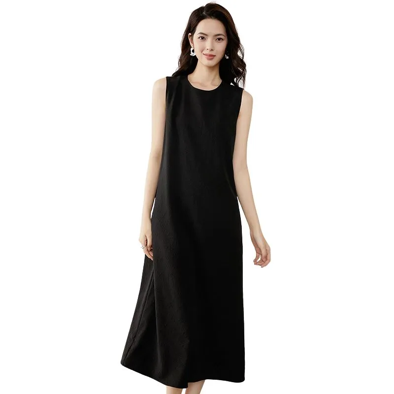 Late White Sleeveless Dress Women's Black-2