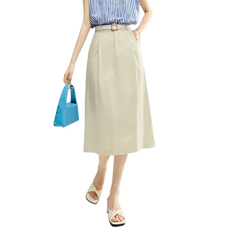 Late White Casual Long Skirt Women's Light Apricot-2