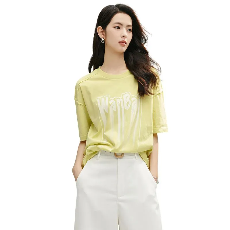 Late White T Shirts Women's Light Fruit Green-2