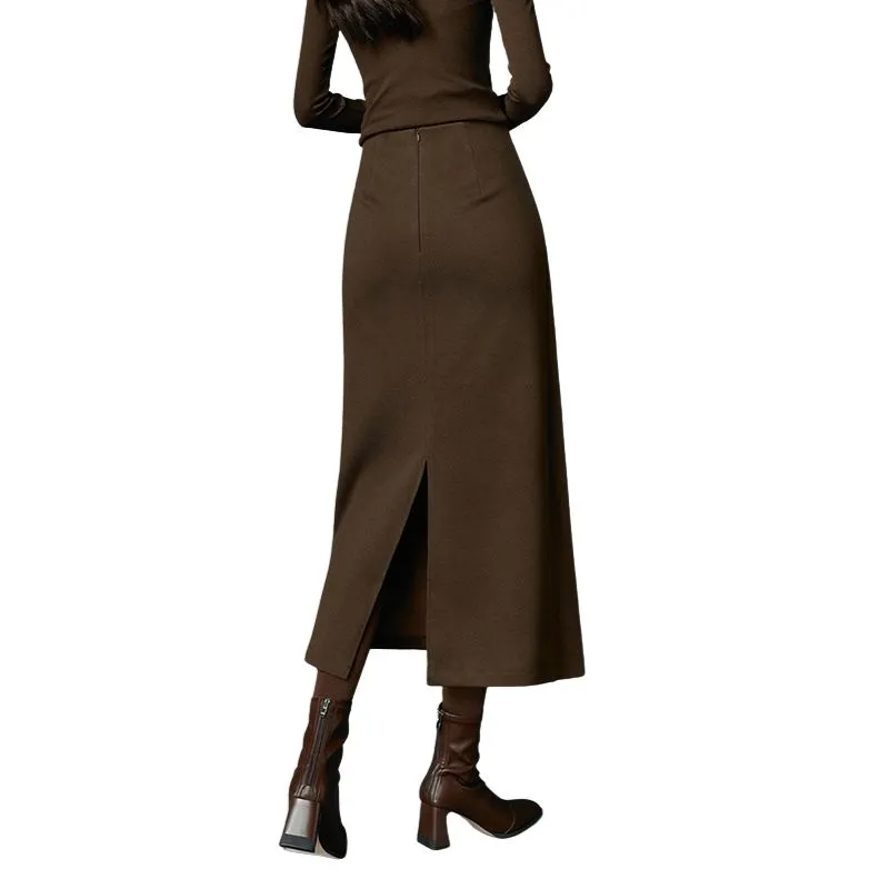 Late White Casual Long Skirts Women's Dark Brown-1