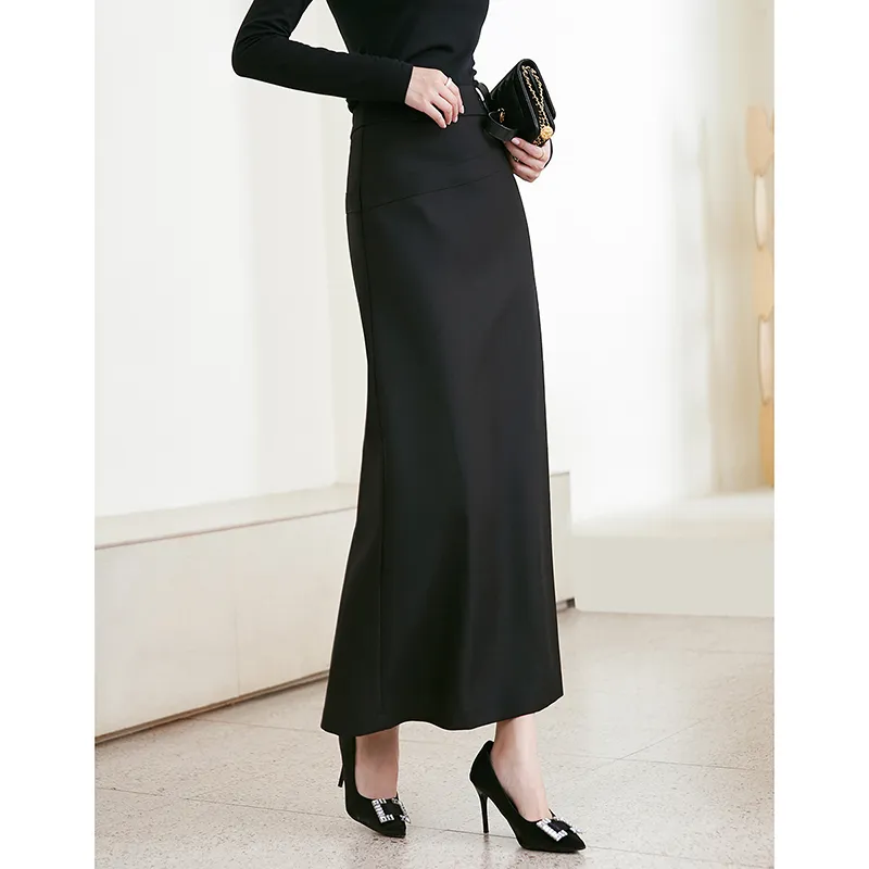 Late White Casual Long Skirts Women's Black-7