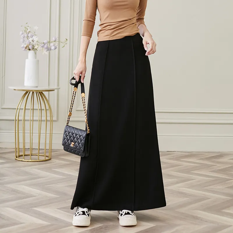 Late White Casual Long Skirts Women's Black-5
