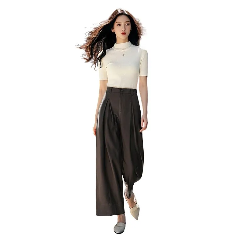 Late White Casual Pants Women's Dark Brown-3
