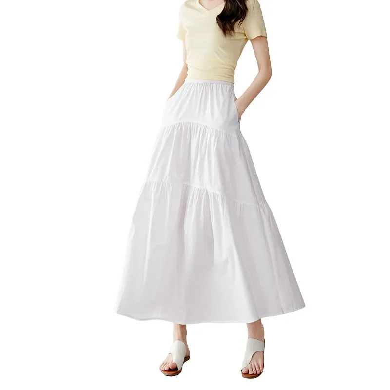 Late White Casual Long Skirt Women's White-2
