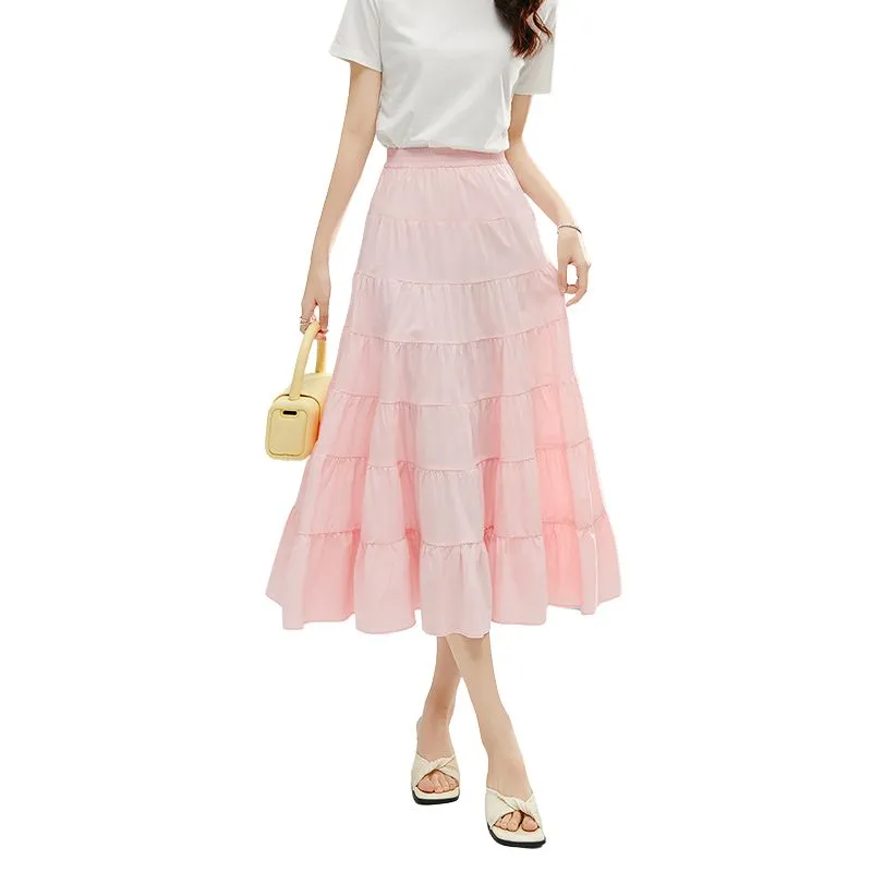Late White Casual Long Skirt Women's-2