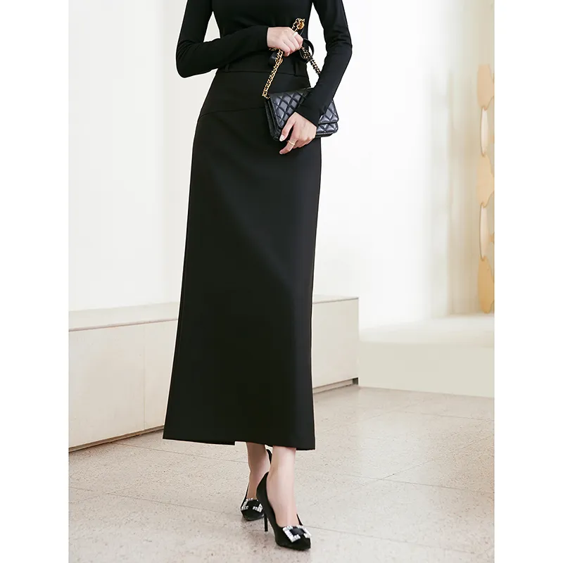 Late White Casual Long Skirts Women's Black-4