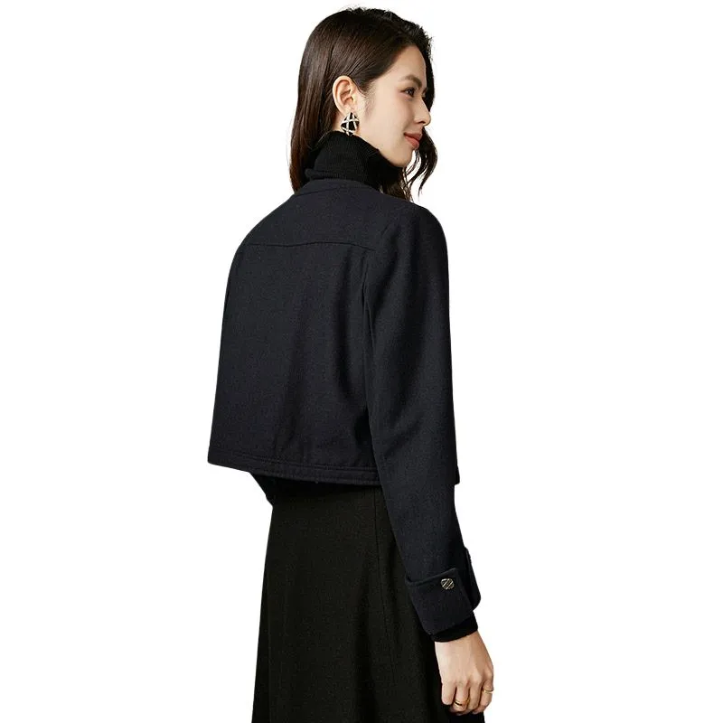Late White Cropped Coat Women's Dark Blue-3