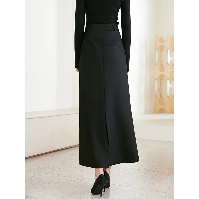 Late White Casual Long Skirts Women's Black-5