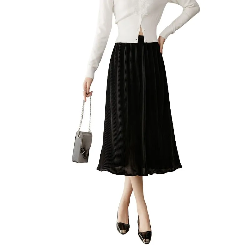 Late White Casual Long Skirt Women's Black-2