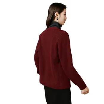 Late White Knitted Fabric Cardigan Women's Burgundy