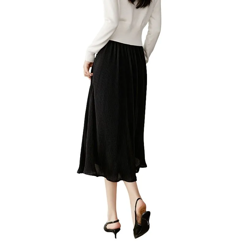 Late White Casual Long Skirt Women's Black-3