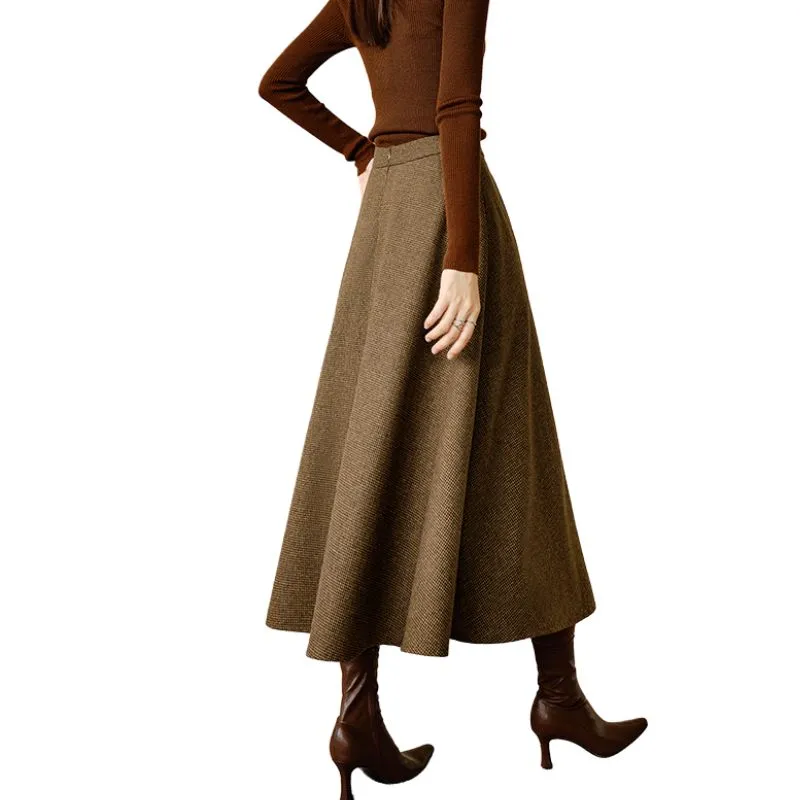Late White Casual Long Skirt Women's Coffee-1