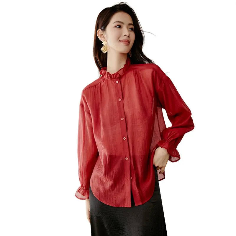 Late White Shirts Women's Red-2