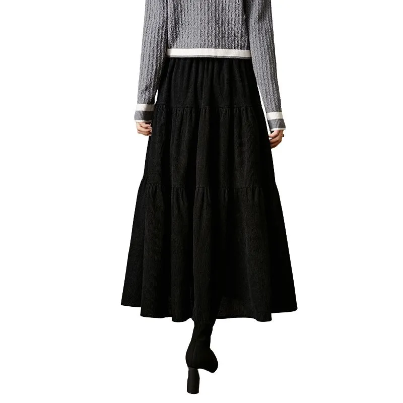 Late White Casual Long Skirt Women's Black-1