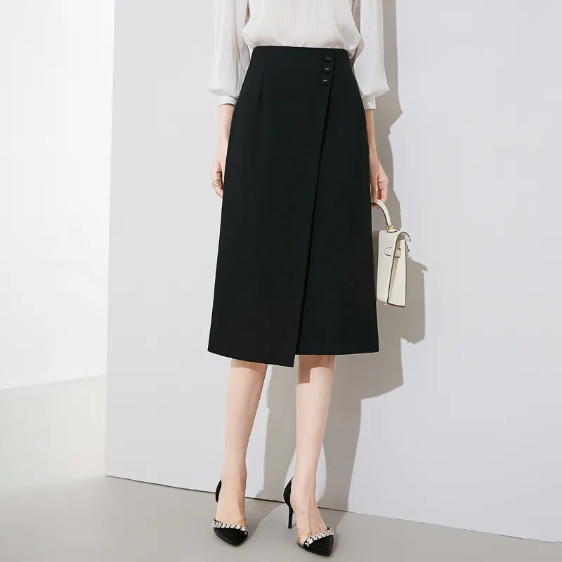 Late White Casual Long Skirts Women's Black-7