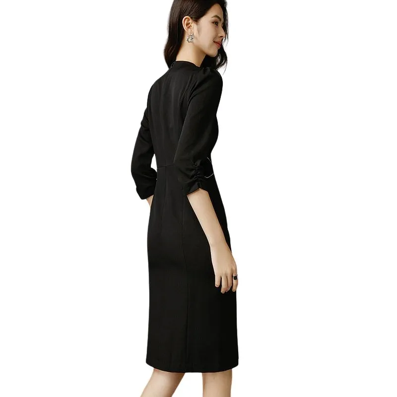 Late White Long Sleeved Dresses Women's Black-1