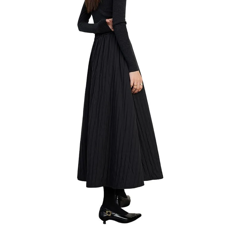 Late White Casual Long Skirts Women's Black-1
