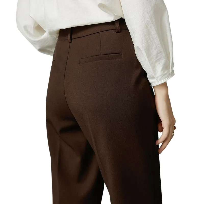 Late White Casual Pants Women's Dark Coffee-2