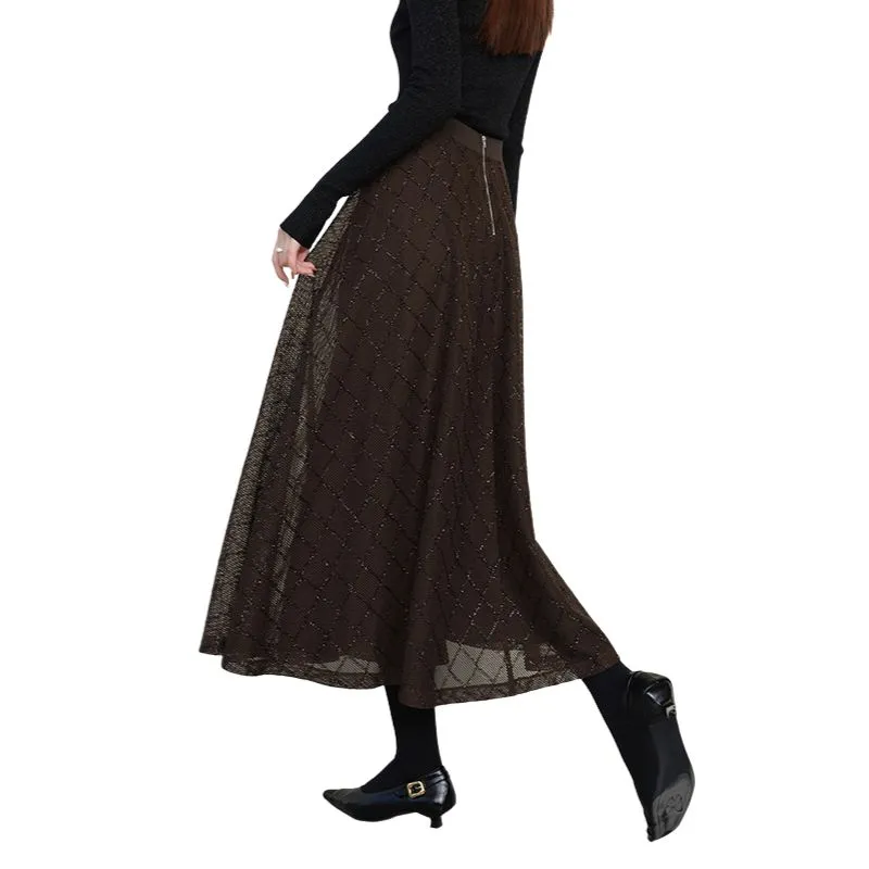 Late White Casual Long Skirts Women's Dark Coffee-1