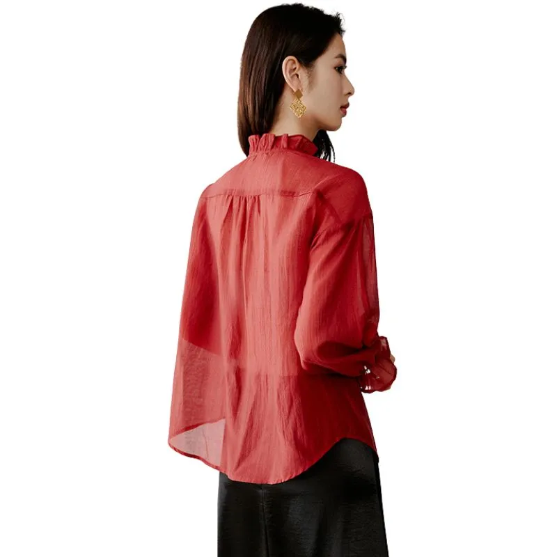 Late White Shirts Women's Red-3