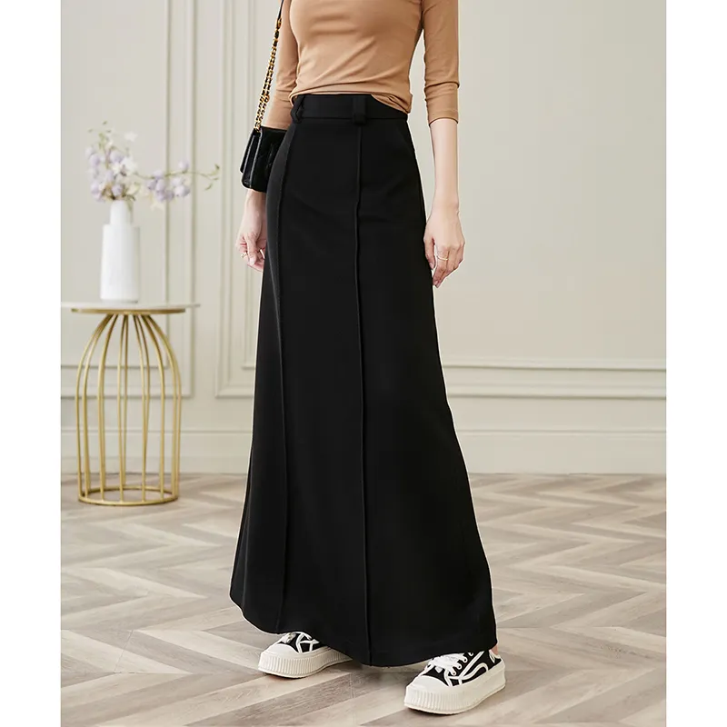 Late White Casual Long Skirts Women's Black-3
