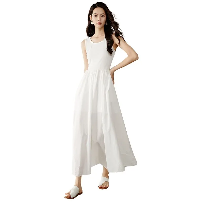 Late White Sleeveless Dress Women's-2