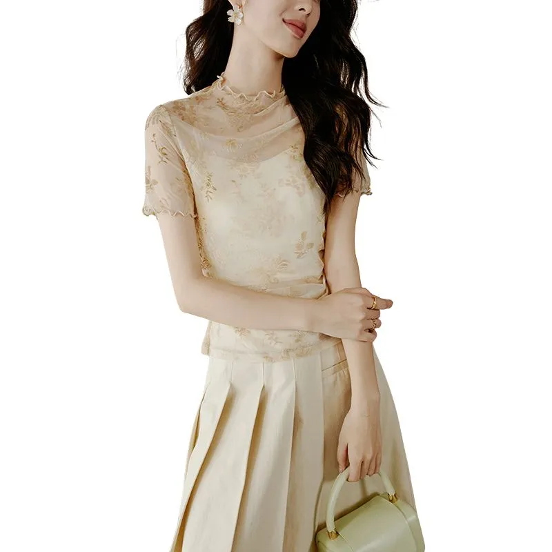 Late White T Shirt Women's Apricot Yellow-1