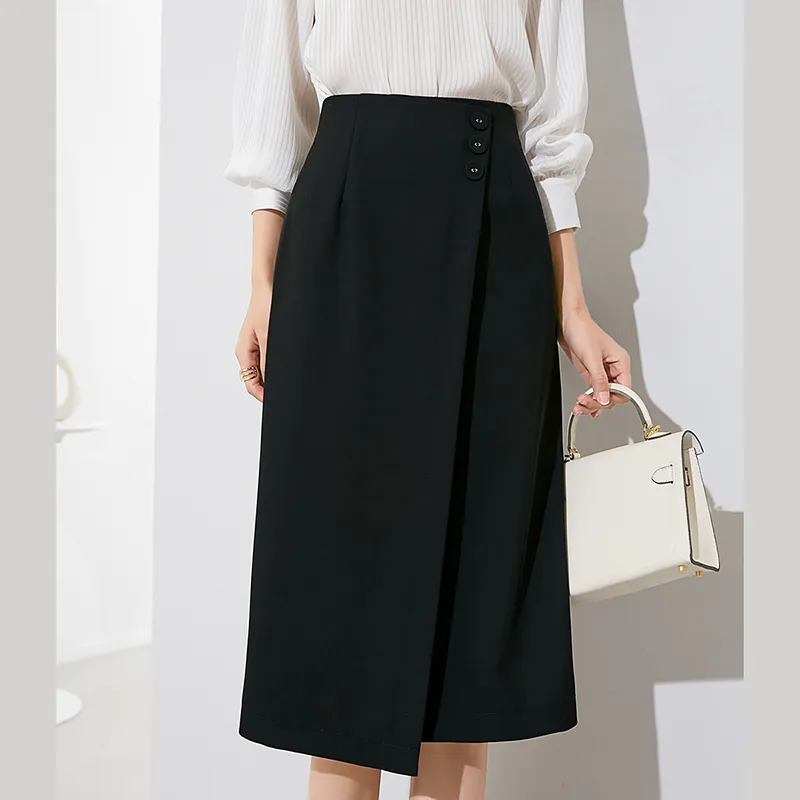 Late White Casual Long Skirts Women's Black-8