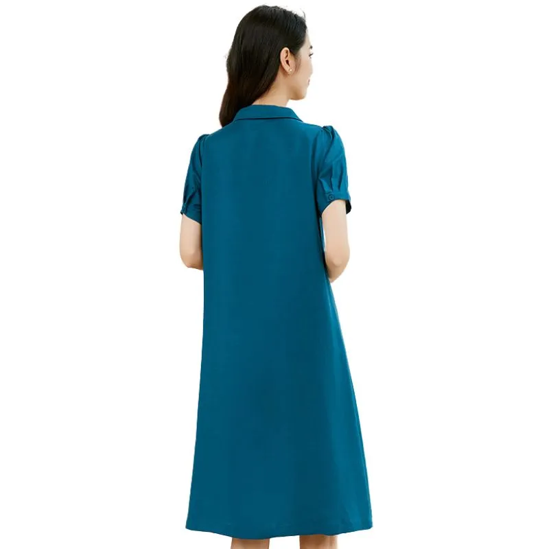 Late White Short Sleeved Dress Women's Peacock Blue-3