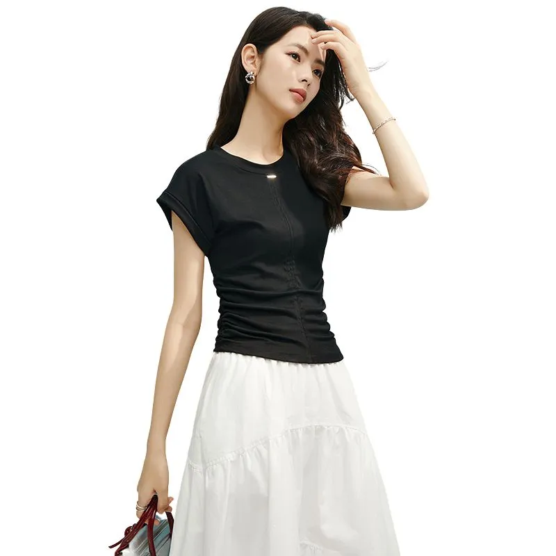 Late White T Shirts Women's Black-2