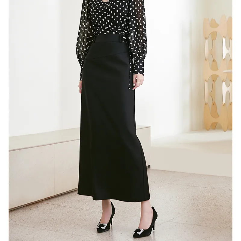 Late White Casual Long Skirts Women's Black-8