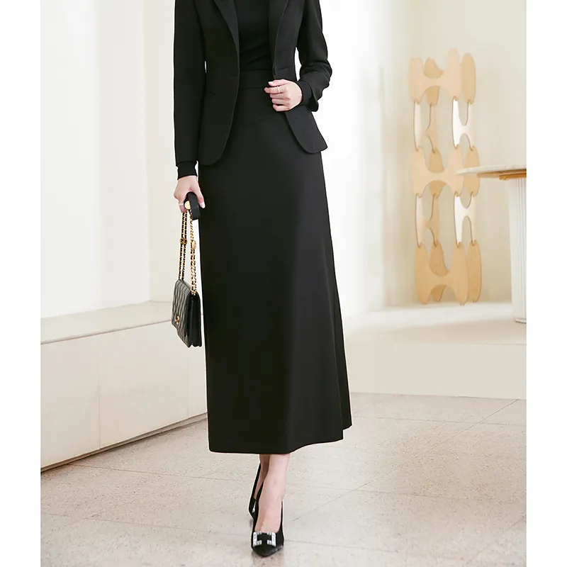 Late White Casual Long Skirts Women's Black-6