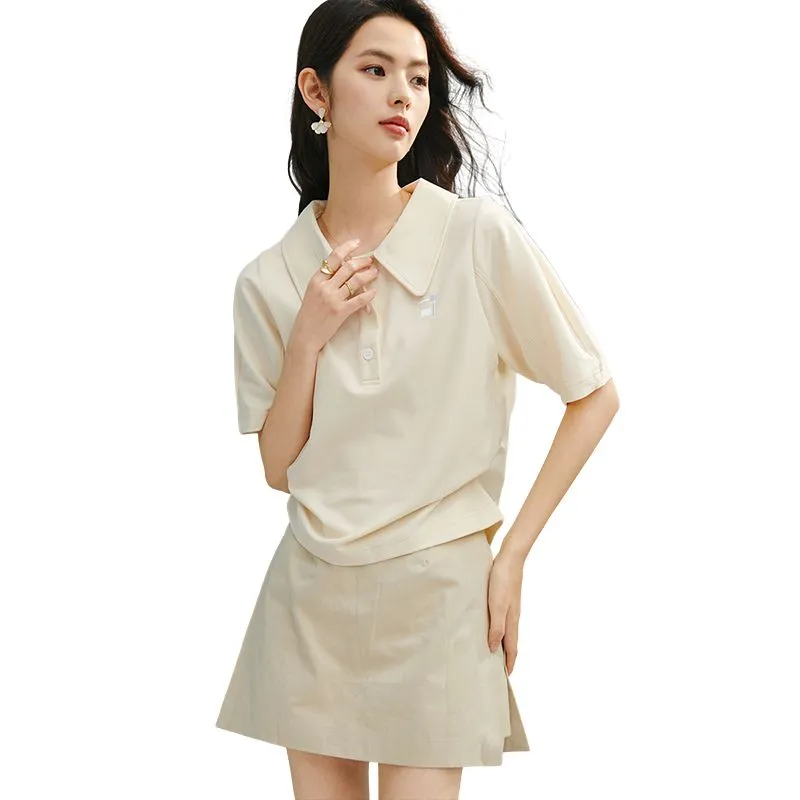 Late White T Shirts Women's Beige Apricot-2