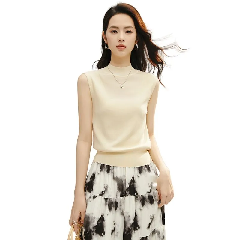 Late White Tank Top Women's Beige Apricot-2